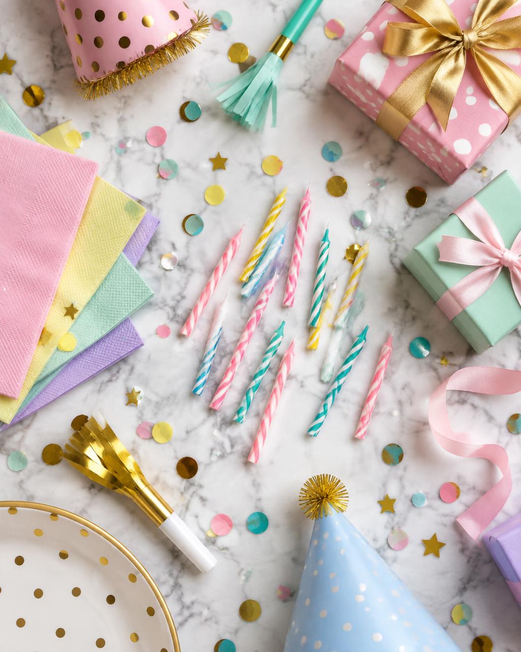 Birthday candles and party accessories